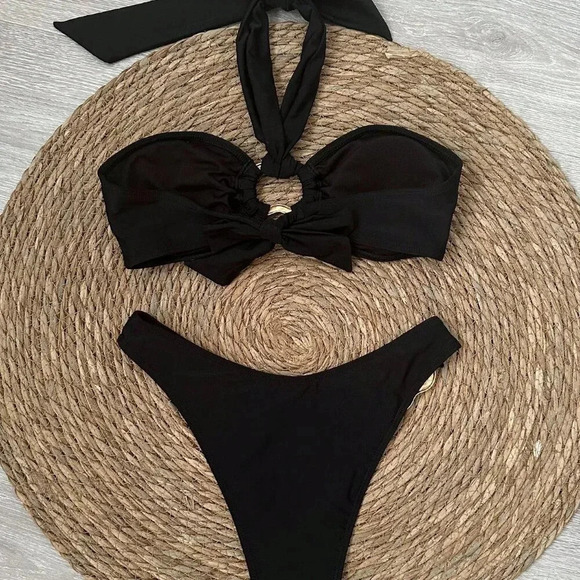 Black Sexy Women's Halter Neck Bikini Set - Picture 4 of 6